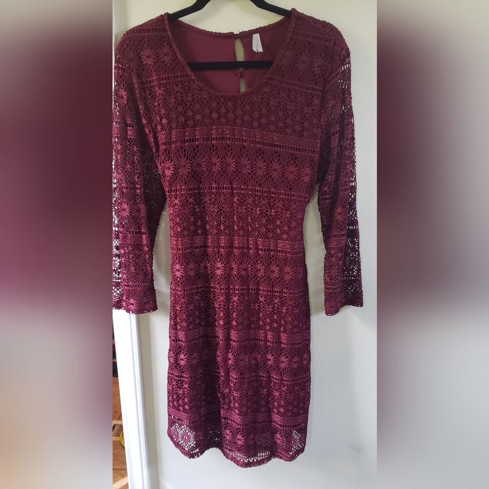 Y2k dress, lace overlay,  fairy grunge, dark fuscia , size extra large